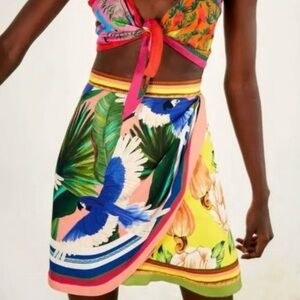 FARM Rio Multicolor Tropical Wrap Mini Skirt - Blue, Green, Pink, Yellow